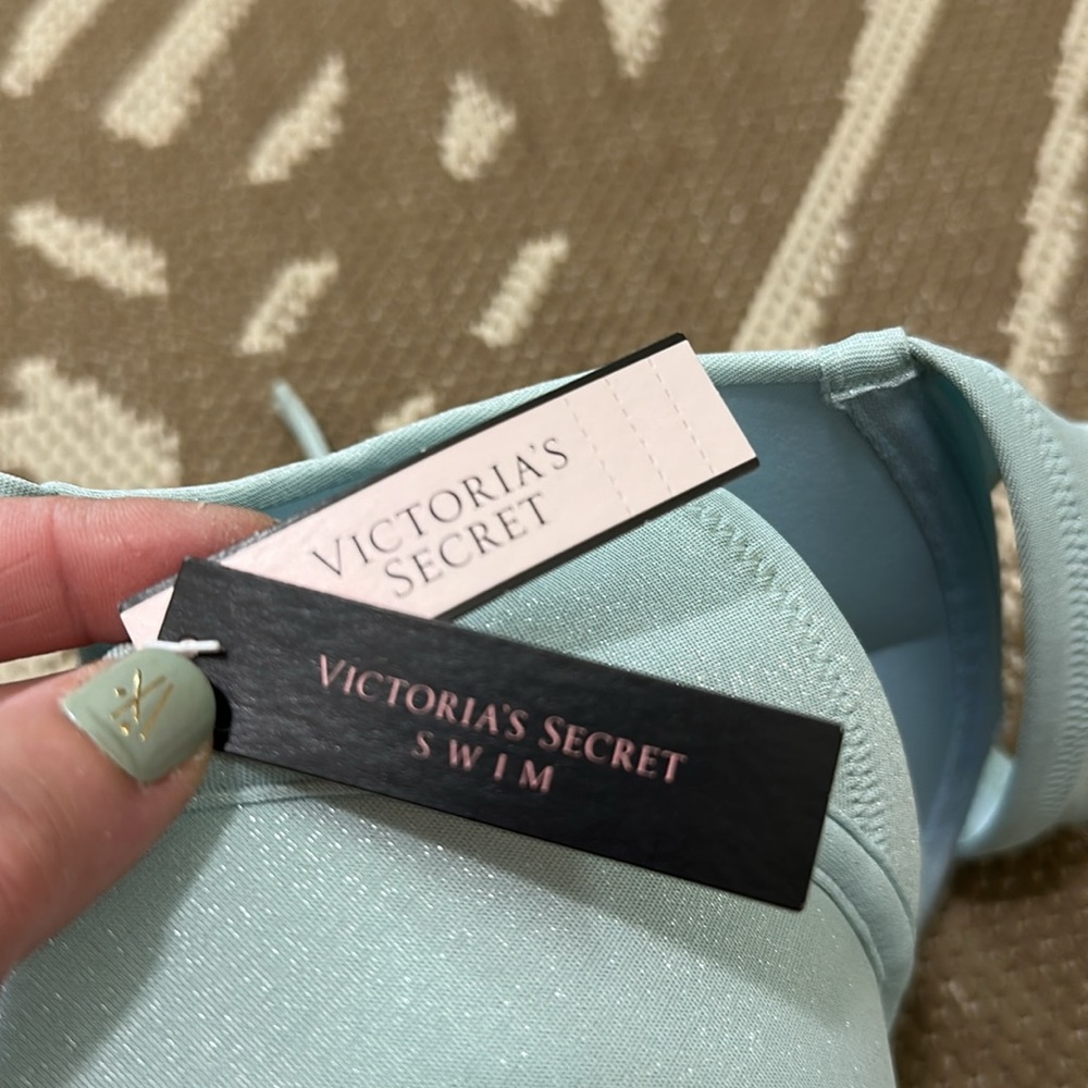 NWT Victoria's Secret Swimsuit Top 38C Blu Green Shimmer Bombshell Add‎ Two Cups - Picture 3 of 17